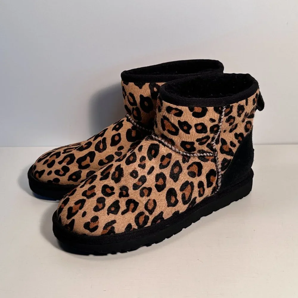 Ugg Ultra Mini Spotty Animal Print Pony Hair Shearling Boots Women Size 6 - Picture 3 of 8